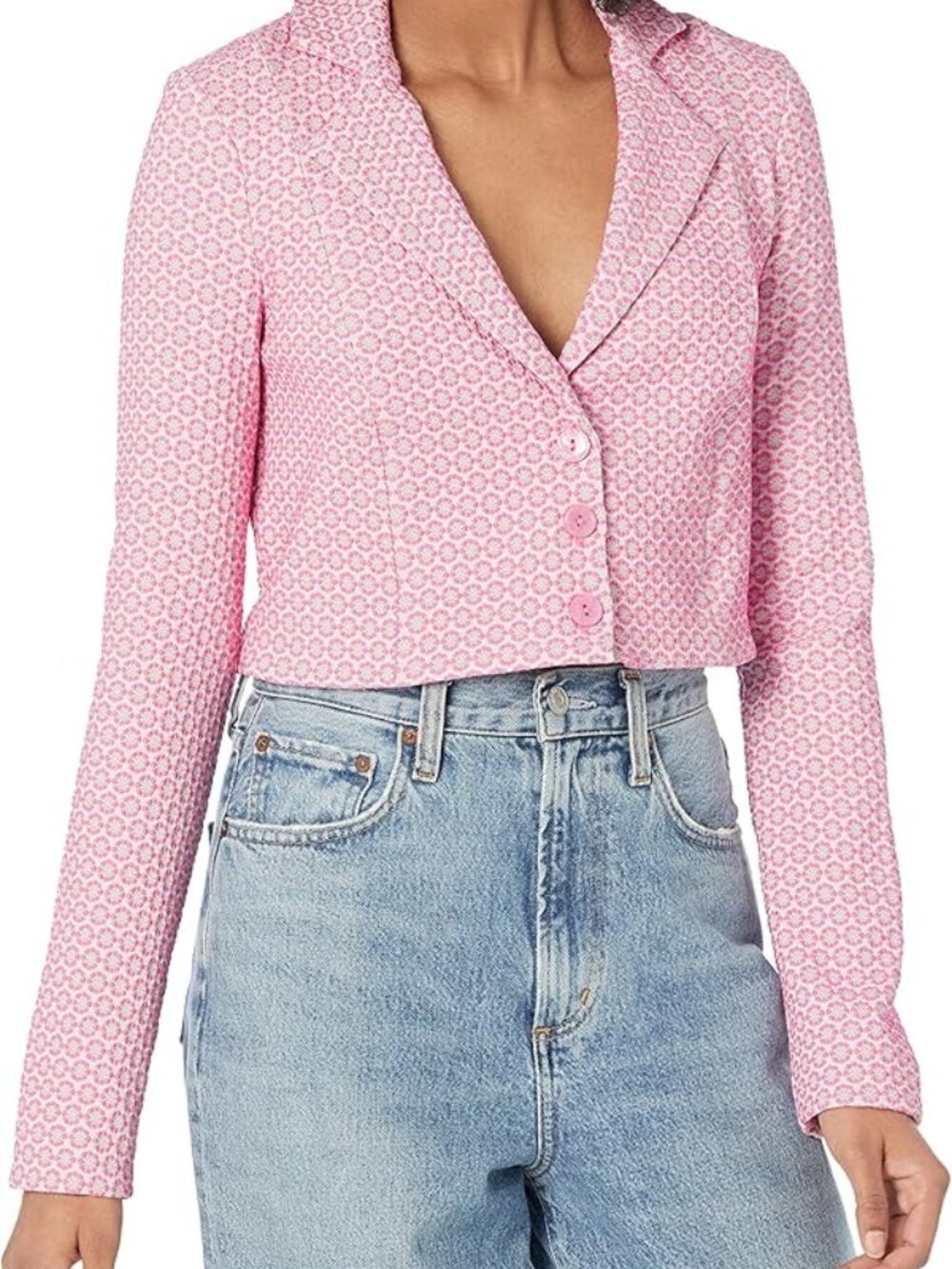 Show Me Your Mumu Pink Floral Cropped Blazer Jacket m